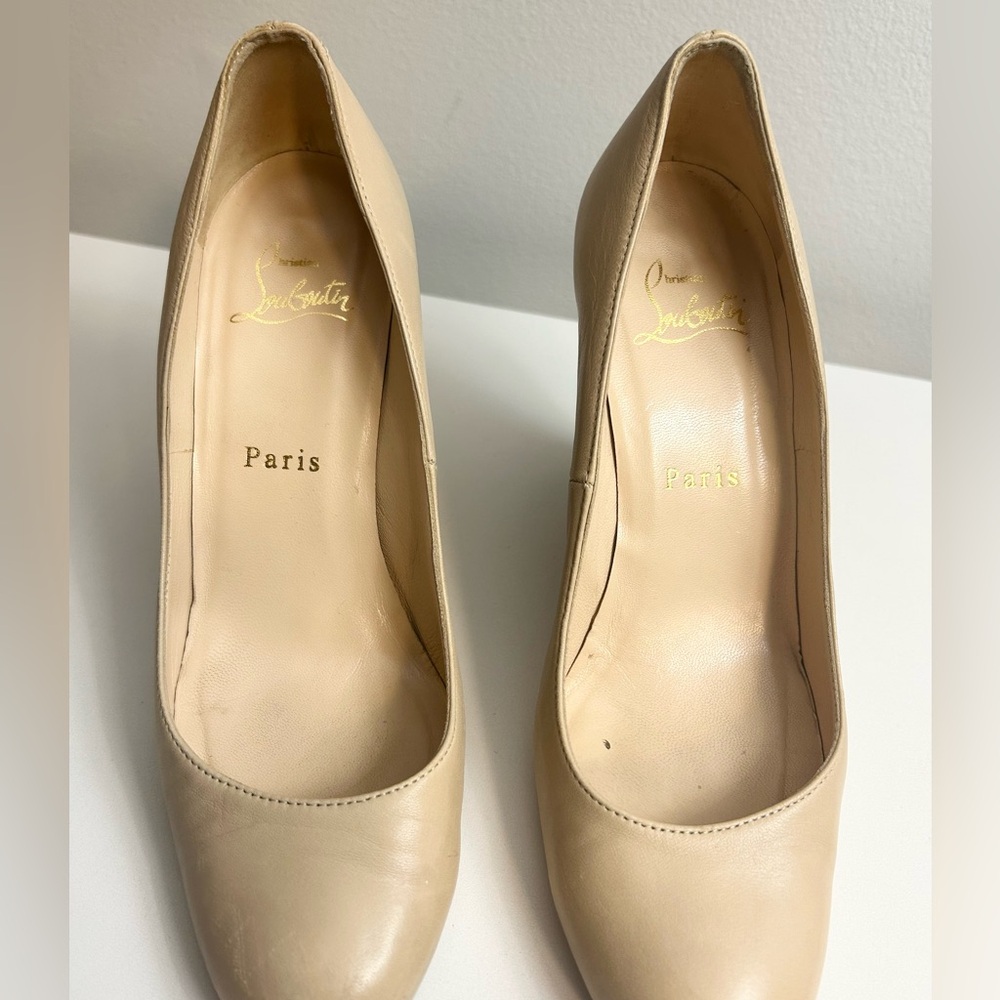 Authentic Christian Louboutin Leather Stacked Wood Wedge Heel Pumps - Picture 7 of 12